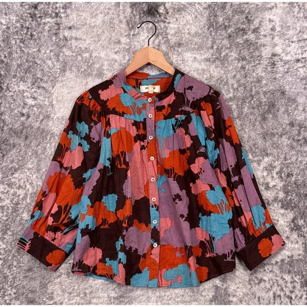 Anthropologie Top Medium Womens Porridge Gauze Long Sleeve Button Blouse